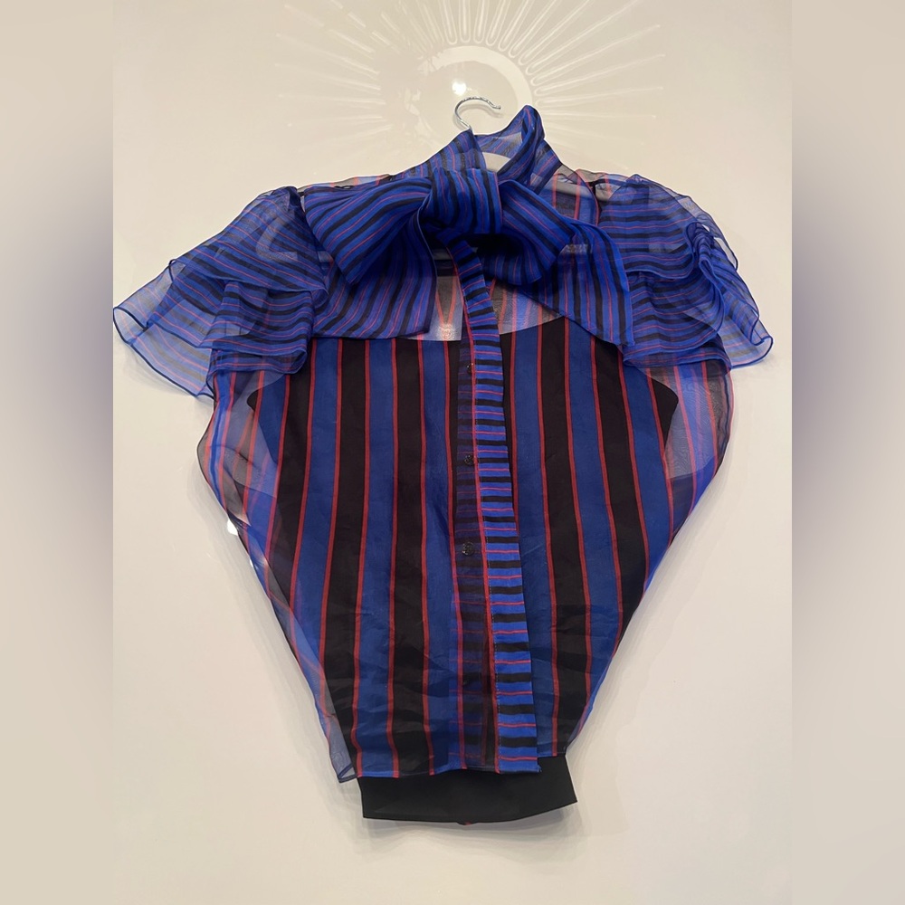 Alice + Olivia *Rare* Sheer Blouse with Blue and Red Stripes Size Small